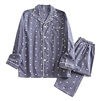 Men's Cotton Pajamas Sets Long Sleeves Sleepwear with Pants Sets Button-Down Soft Casual Loungewear for Men