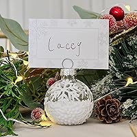 Snow Flurry Flocked Glass Ornament Place Card Holders (Set of 6)
