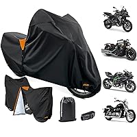 Premium Motorcycle Cover Waterproof All Weather Weatherproof UV Sun Protection Snow Dust Storm High Heat Resistant Durable Lock-Holes & Side Zip & Storage Bag Fits up to 91