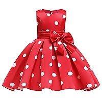 Girls Size 6 Sleeveless Pageant Dress Birthday Party Kids Dot Prints Bowknot Costume Gown Princess Dress Lace Dress for Kids