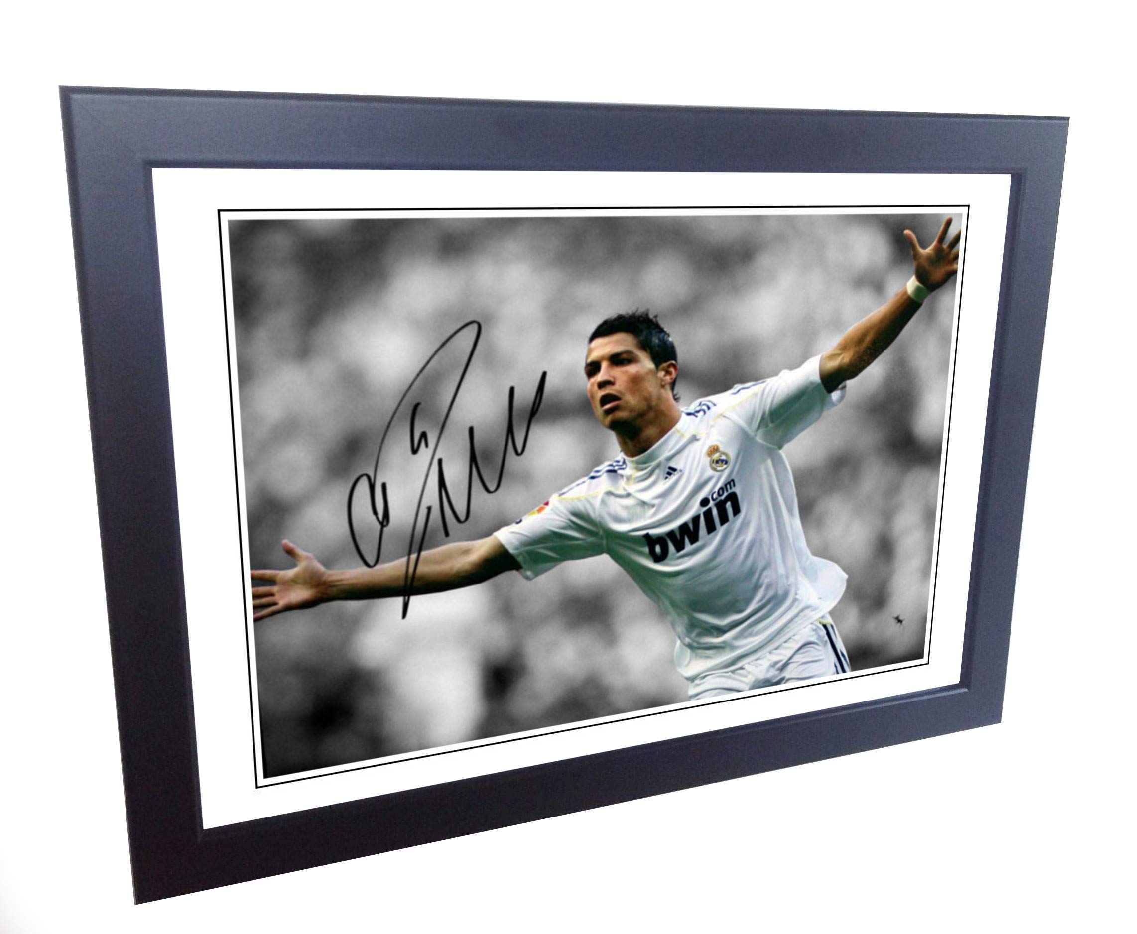 Signed 12x8 Black Soccer Cristiano Ronaldo Real Madrid Autographed Photo Photograph Football Picture Frame Gift A4