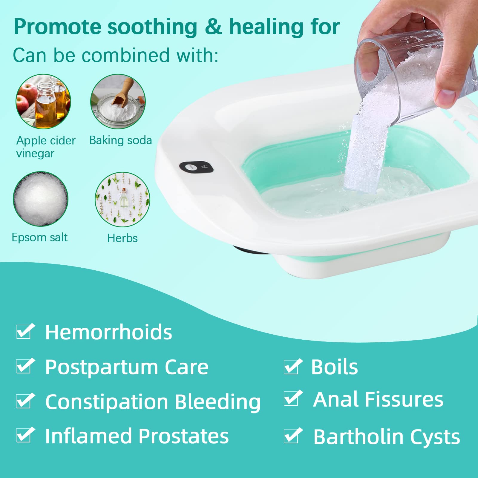 IRWPITW Sitz Bath, Electric Sitz Bath For Toilet Seat Hemorrhoids Postpartum Care Tub, Sits Bath Soak Pan For Women Men, Sitz Baths Salts Bowl, Hip Bath Basin, Foldable, Water Spray Style, Green