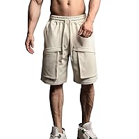 Male Summer Sport Shorts Striped Soild Color Pocket Beach Casual Pants