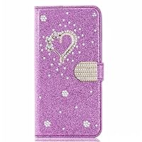 Wallet Case Compatible with Samsung Galaxy S24 Ultra, Glitter Bling Love Heart Diamond Pu Leather Flip Phone Cover (Purple)