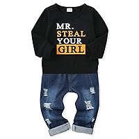 YALLET Toddler Baby Boy Clothes, Long sleeve Letter Hoodies Top+Ripped Denim Pants 2pcs Fall Winter Outfit Sets