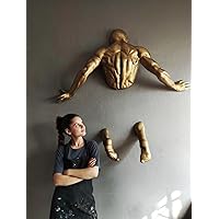 Generic XXLarge Climbing Man Wall Sculpture For Modern Luxury Home Decoration (Gold)
