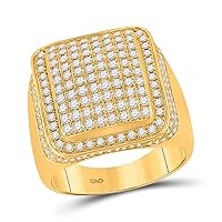 The Diamond Deal 10kt Yellow Gold Mens Round Diamond Rectangle Cluster Ring 2 Cttw