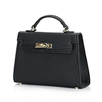 mothgel Womens Mini Leather Satchel Bags 9 * 2.5 * 5.5in Shoulder Purses Top Handle Handbags Ladies Designer Purses, Black-golden Buckle