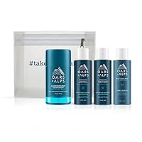 Oars + Alps Hair and Body Travel Size Kit for Men, Includes Sulfate Free Shampoo, Conditioner, Body Wash, Deodorant, and Reusable Pouch, TSA Approved, Fresh Ocean Splash Scent