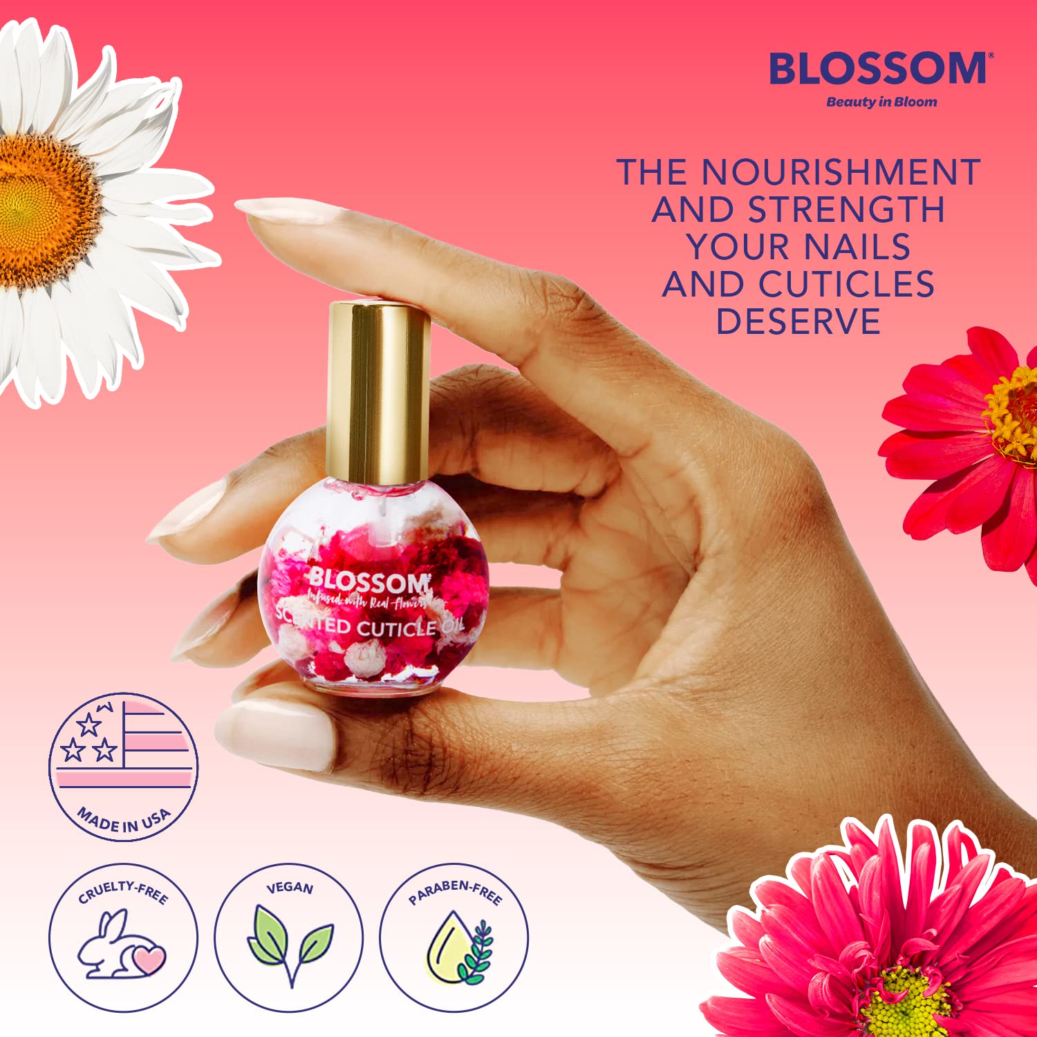 Blossom Hydrating, Scented Cuticle Oil + All Natural Rollerball Perfume Oil, Made in USA, Infused with Real Flowers, 2 Pack Bundle, Rose/Patchouli Rose