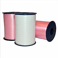 Morex Ribbon 253/3PK-220 Crimped Curling 1,500 YD Total, (3-Pack) Ribbon for Gift Wrapping, Light Pink/Snow White-Birthday Decorations, Party Favors for Kids and Adults, Christmas Ribbon for Crafts