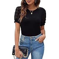 Blooming Jelly Womens Short Sleeve Blouse Business Casual Dressy Tops Ribbed Summer Stylish Work Shirts