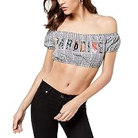 GUESS Womens Paradise Plaid Graphic Crop Top