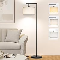 Floor Lamp for Living Room with 3 Color Temperatures Standing Lamp with Adjustable Beige Linen Lampshade Tall Lamps for Bedroom Office Classroom Dorm Room, 9W LED Bulb Included, Black