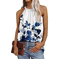 Halter Tank Tops for Women Casual Loose Fit Adjustable Straps Blouse Summer Fashion Sleeveless Floral Print Shirts