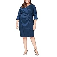 Alex Evenings Women's Short Taffeta Portrait Collar Dress (Missy Petite Plus)