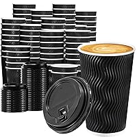 Lamosi Coffee Cups 16OZ 60 PACK, Disposable Coffee Cups With Lids 16 oz, 16oz Cups with Lids, To Go Cups, Hot Cups With Lids 16oz, Paper Cups 16oz 60 Pack for Hot Cold Drinks