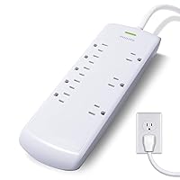 Philips 8 Outlet Power Strip Surge Protector, 8ft Extra-Long Power Cord, Flat Plug, Wall Mount, 2160 Joules, ETL Listed, Circuit Breaker, Automatic Shutdown, White, SPP3086WB/37