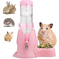 Hamster Water Bottle, [4.2oz-3 in 1] Diyife Guinea Pig Water Bottle No Drip, 125ml Small Animal Auto Dispenser with Food Container Base for Hamster Bunny Chinchilla Squirrel, Small Pets (Pink)