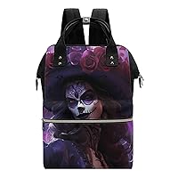 Purple Skull Rose Diaper Bag Backpack Travel Waterproof Mommy Bag Nappy Daypack