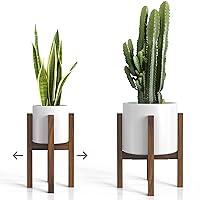Mid Century Plant Stand - Solid Wood Item Stand Handmade with Acacia - Fits Medium & Large Pots Sizes 8 to 12 inches (Not Included) (Adjustable Width: 8-12 inches, Dark Brown)