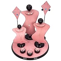 9 Piece Showcase Jewelry Display Set for Necklaces, Earrings, Rings, and Pendants. (Pink Faux Suede w/Black Wood Trim)