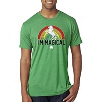 SoRock Men's St. Patrick's Day I'm Magical Rainbow Unicorn Tri Blend Tshirt Green