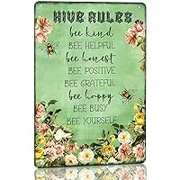 Vintage Hive Rules Metal Tin Sign Bee Decor For Home Honey Bee Garden Kitchen Wall Decor Outdoor Bee Hive Decoration Bee Inspirational Quotes Classroom Decor Signs 8x12 Inch