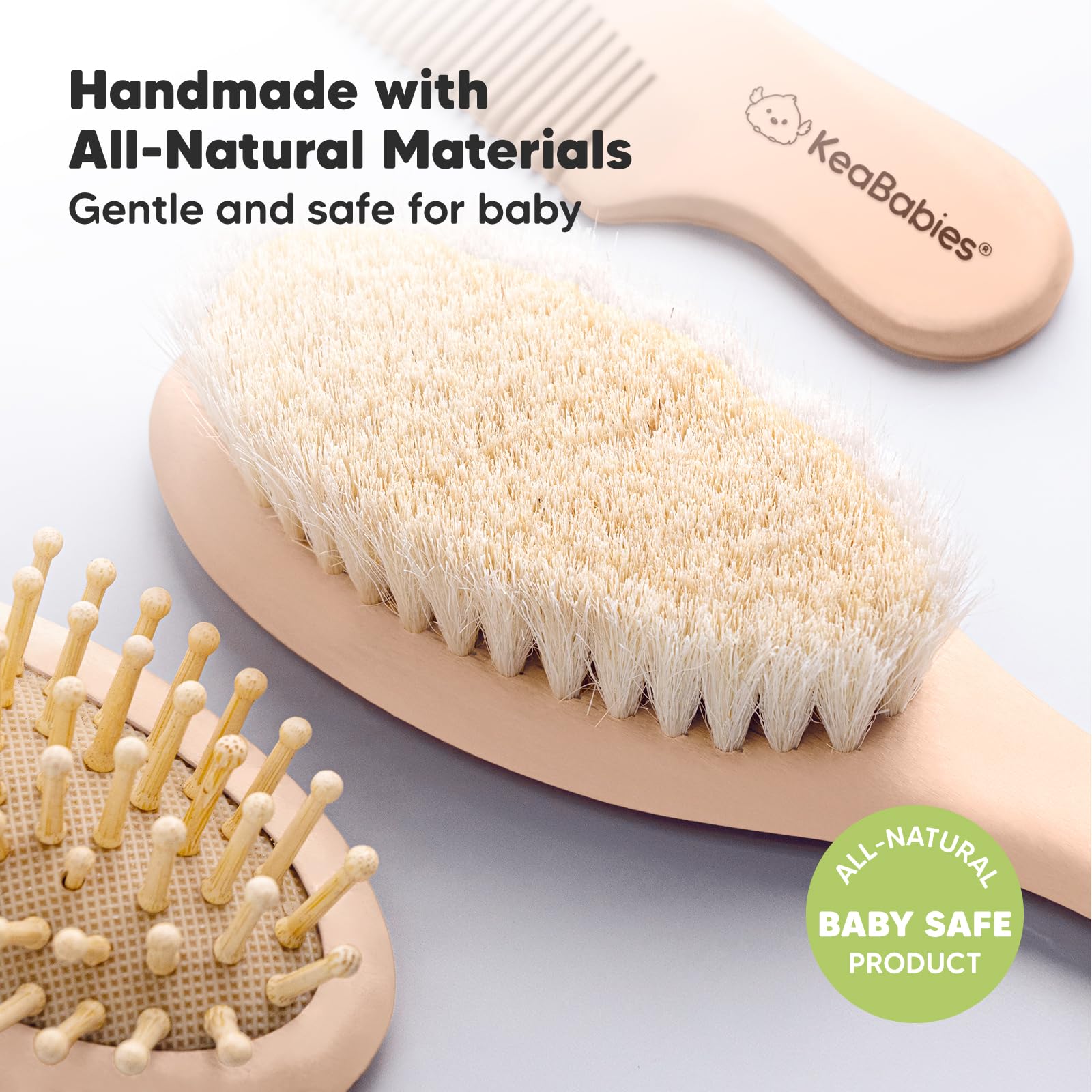 KeaBabies Baby Hair Brush and Baby Comb Set and 6-Pack Bamboo Baby Washcloths for Newborn - Wooden Baby Brush with Soft Goat Bristle, Organic Baby Wash Cloth