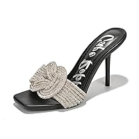 Cape Robbin Flynn Womens Stiletto Heels - High Heels Shoes for Women - Stylish Slip-on Stiletto Sandals with Rhinestone-Embellished Knot