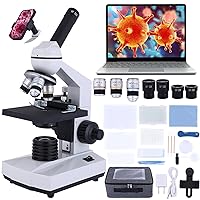 compound monocular microscope 40x-2000x magnification Coaxial coarse and fine adjustment, phone adapter, LED illumination, Microscope for adults Windows and Mac compatible with eyepiece camera