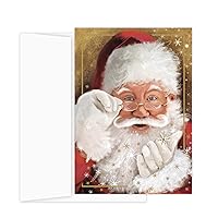 Masterpiece Sparkling Santa Christmas Cards / 16 Festive Holiday Cards Set With White Envelopes / 5 5/8
