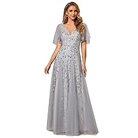 Ever-Pretty Women's Sequin Sparkly V-Neck Short Sleeve Maxi Evening Dress Prom Gowns 00734