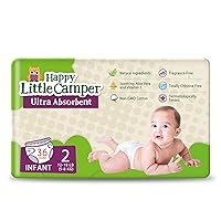Happy Little Camper Ultra-Absorbent Natural Baby Diapers Size 2 - Hypoallergenic & Chlorine-Free Disposable Diapers Safe for Sensitive Skin - Unscented Infant Diapers - 36 Count