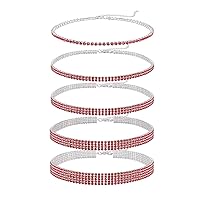 5 Pieces Rhinestone Choker Necklaces for Women Silver Gold Plated Sparkly Diamond Choker Dainty Crystal Bridal Wedding Jewelry