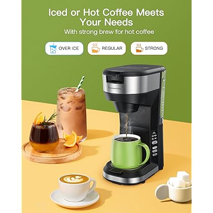 Hot and Iced Coffee Maker for K Cups and Ground Coffee, 4-5 Cups Coffee Maker and Single-serve Brewers, with 30Oz Removable Water Reservoir, 6 to 24Oz Cup Size, Pot and Tumbler Not Included, Black