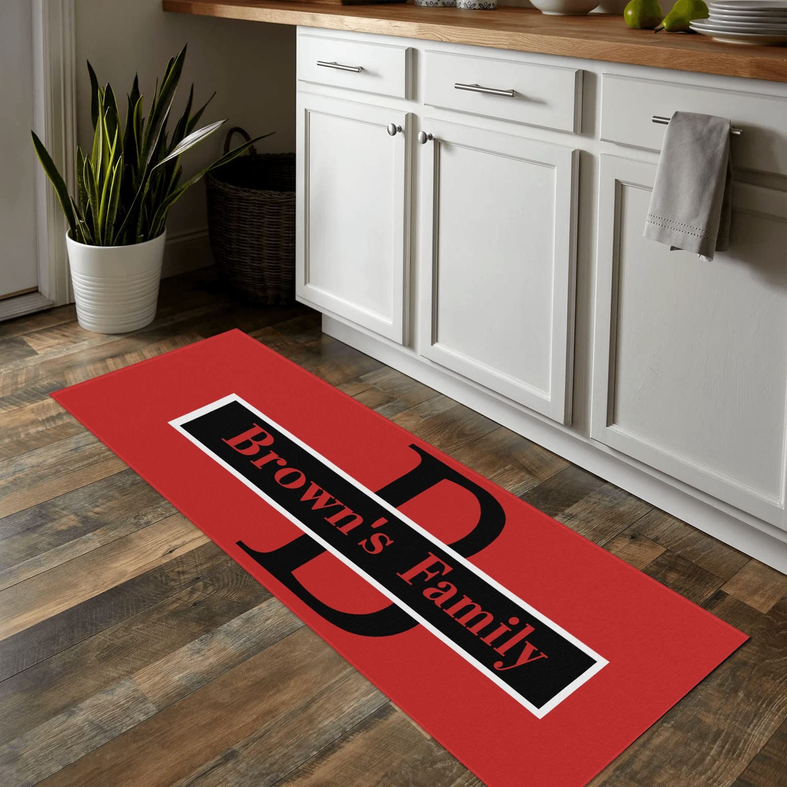 Custom Capital Name Red Kitchen Mats with Name Text Non Slip Soft Rubber Doormats Runner Carpets Rugs for Bathroom Bedroom Laundry Decor 48x17 Inch