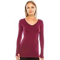 Kurve Womens V-Neck Long Sleeve Warm T-Shirt, UV Protective Fabric UPF 50+ (Made with Love in The USA)