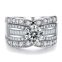 Ahloe Jewelry CEJUG 2.3Ct Wedding Rings for Women Engagement Ring Set Bands 18k White Gold Halo Round Cz 3pcs Size 5-10
