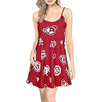 LA LEELA Women's Vacay Summer Beachwear Halloween Pirate Sundress Casual Mini Dress Sleeveless Beach Dresses Spaghetti Strap Sundresses 10-12 Cartoon Skull, Spooky Red