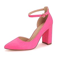 Women's 3-Inch Closed Toe Chunky Heels Pumps Ankle Strap Dress Wedding Shoes