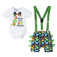 Viworld Baby Boys 1st Birthday Cake Smash Outfit Short Sleeve Bodysuit Bloomers Adjustable Y Back Suspenders Clothes set