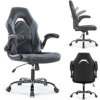 Computer Gaming Chair High Back, Ergonomic Office Seat with Flip-up Armrest, Wheeled Video Gamchair for Adults, Grey
