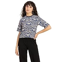 Women’s Printed Loose-Fit Top, Elbow Sleeves Round Neck Lounge Wear Top