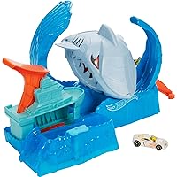 Hot Wheels Toy Car Track Set, Robo Shark Frenzy Playset & Color Shifters Car in 1:64 Scale, Color Change Area in Warm & ICY Cold Water