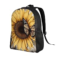 Butterfly and sunflower Print Backpack 16 inch Waterproof Lightweight Work Bag Casual Daypack For Women Men