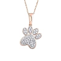 10K Gold 1/5Ct TDW Diamond Dog Puppy Kitten Cat Paw Print Pendant Necklace, Dog jewelry for Women Girls (I-J, I2)