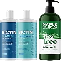 Shampoo Conditioner and Body Wash Set - Volumizing Biotin Shampoo and Conditioner and Hydrating Tea Tree Body Wash - Moisturizing Sulfate Free Shower Set Infused with Natural Oils for Men and Women