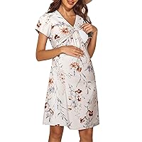 Ekouaer Women's Nursing Dress Breastfeeding Short Sleeve Floral Maternity Dresses Casual Pregnancy Clothes S-XXL