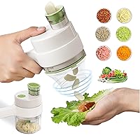 4 in1 Handheld Electric Vegetable Cutter Slicer Garlic Mud Masher USB Wireless Chopper Cutting Pressing Mixer Food Slice for Garlic Pepper Chili Onion Celery Ginger Meat (White)